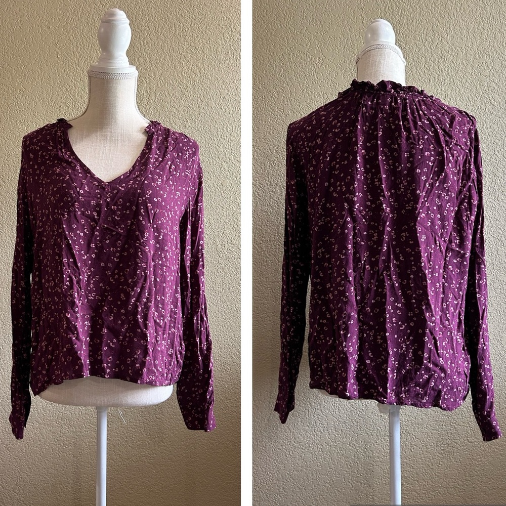 Anthropologie Cloth & Stone Jinna Ruffled V-Neck Blouse Floral Medium